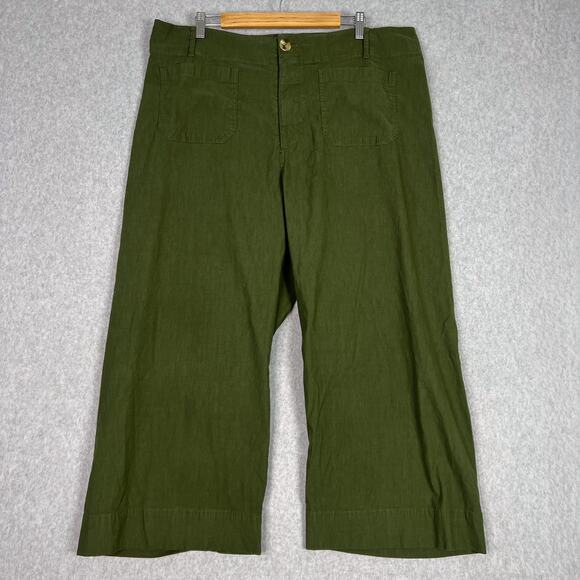 Anthropologie Maeve Green The Colette Linen Blend Crop Wide Leg Pants Size 20 - Picture 1 of 12